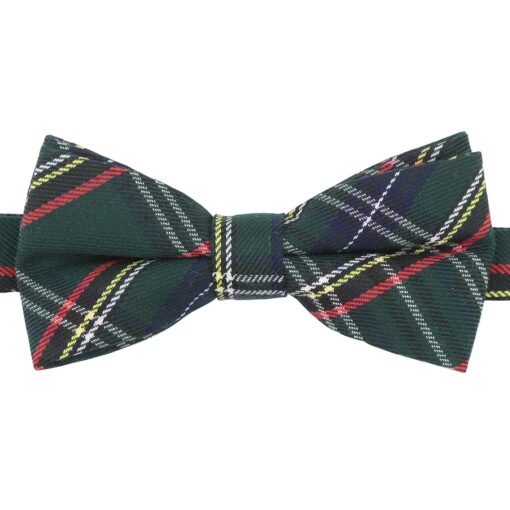 Green Tartan Plaid Pre-Tied Thistle Bow Tie