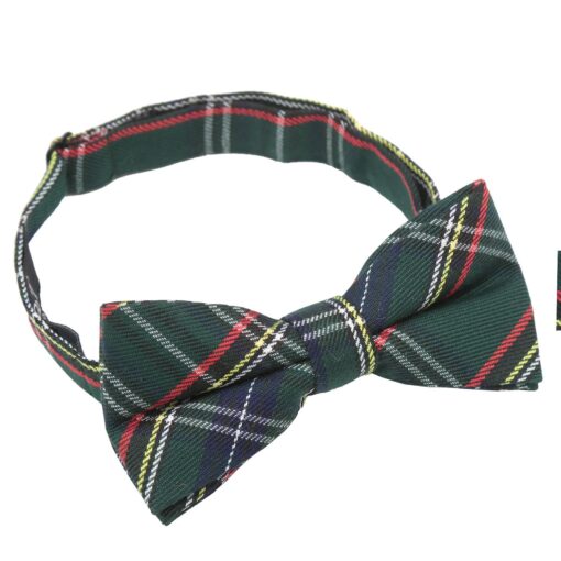 Green Tartan Plaid Pre-Tied Thistle Bow Tie