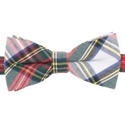 White Tartan Plaid Pre-Tied Thistle Bow Tie