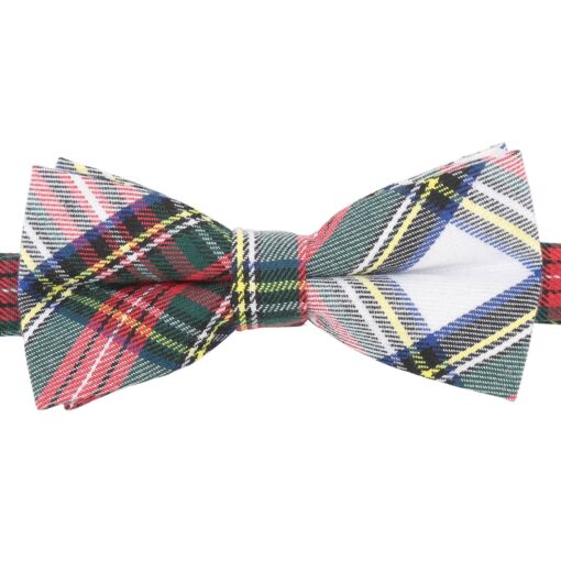 White Tartan Plaid Pre-Tied Bow Tie