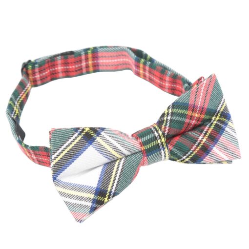 White Tartan Plaid Pre-Tied Thistle Bow Tie