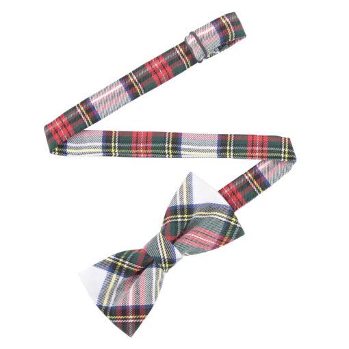 White Tartan Plaid Pre-Tied Thistle Bow Tie