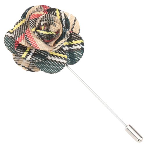 Beige Tartan Plaid Lapel Pin
