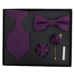 Aubergine Purple Plain Twill Tie 5pc Gift Box Set