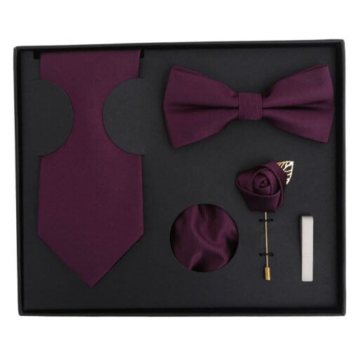 Aubergine Purple Plain Twill Tie 5pc Gift Box Set