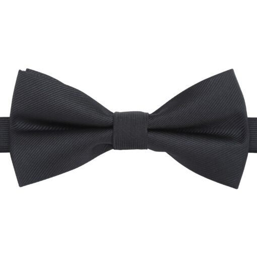 Black Plain Twill Pre-Tied Thistle Bow Tie