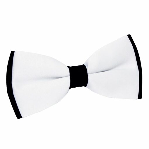 White & Black Satin Pre-Tied Bow Tie